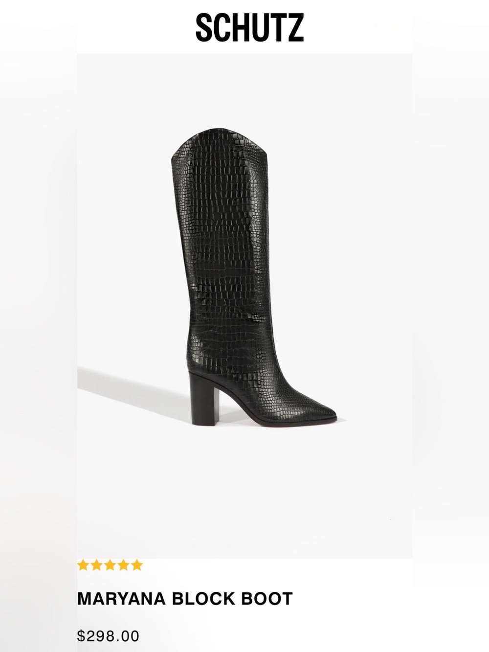 SCHUTZ Women's Maryana Black Croc-Embossed Block Heel Leather Boots,Size-7B